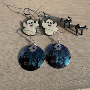 Halloween Ghost and Haunted House Earrings Set
